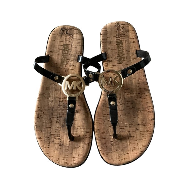 Michael Kors Shoes - Michael Kors charm jelly sandals black T-strap cork slip on size 6